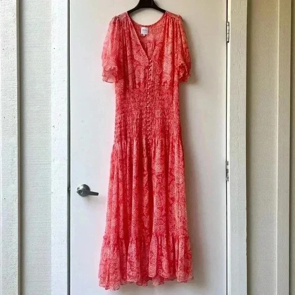 MISA Los Angeles Parisa Maxi Dress - Coral Pink White Floral Pattern - Size S - Picture 4 of 12